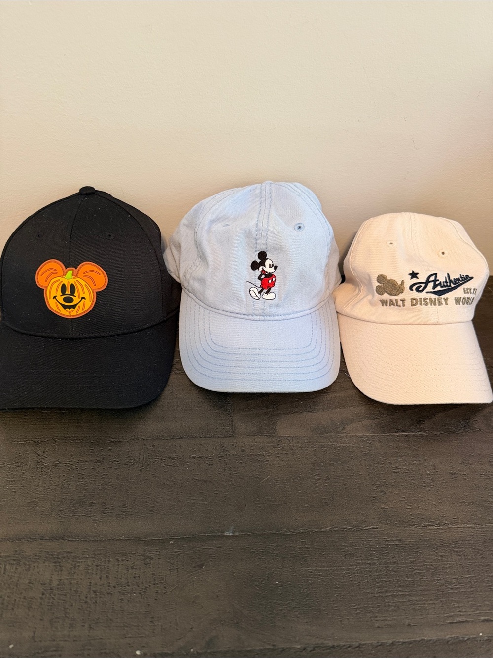 Disney Pumpkin Black, Light Blue, and Cream Mickey Baseball Hats - Set of 3
